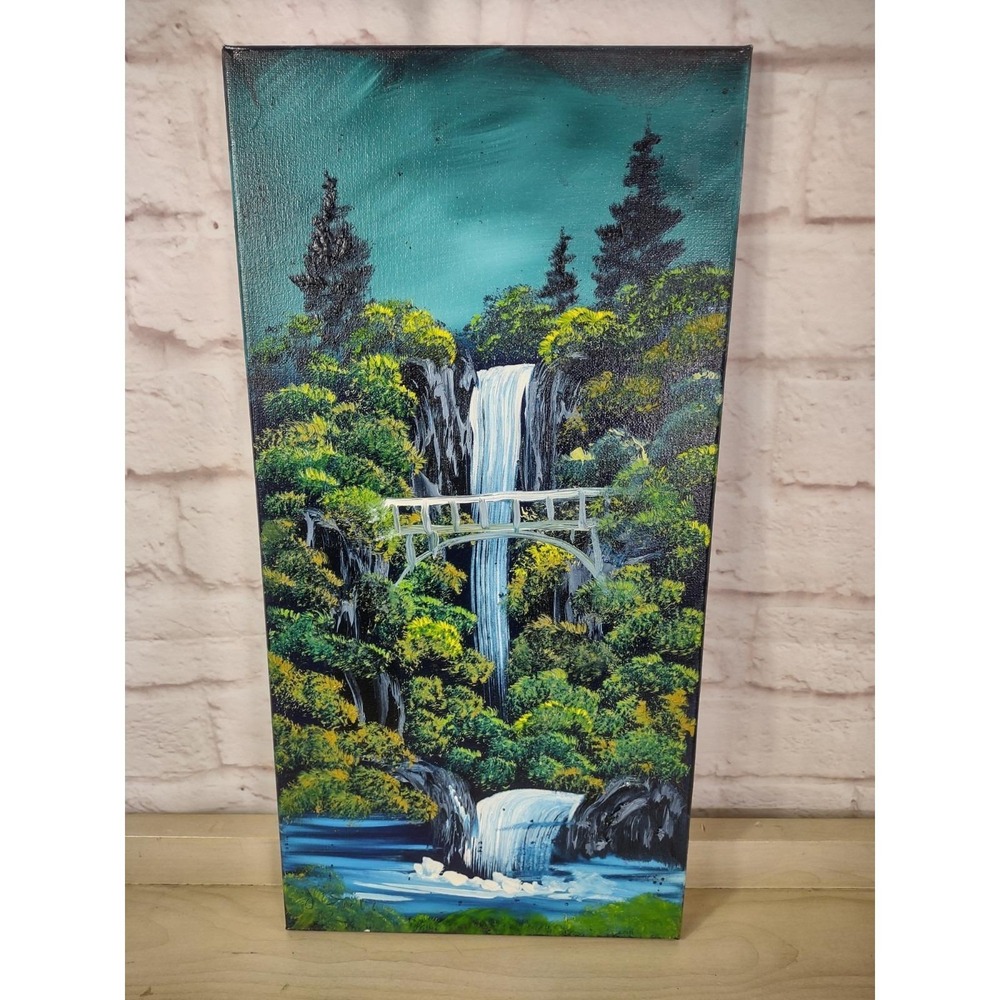 Original Acrylic Art Multnomah Falls Painting Canvas 10x20" No Frame Oregon